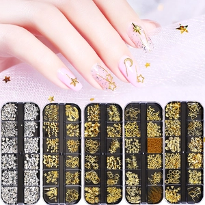 Mixed Nail Art Decoration Accessories Metal Alloy Resin Rhinestone Artificial Pearl Multi Grid Box Star Moon Heart Shape DIY Manicure