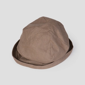 Brown linen bucket hat with breathable texture and casual Japanese style design