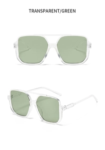Detailansicht der transparenten quadratischen Fliegerbrille mit grünen Gläsern und Doppelsteg