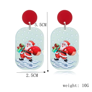 Detail view of acrylic Santa Claus earrings with measurements 5.5cm by 2.5cm and 10g weight