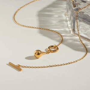 Minimalist gold stainless steel water drop pendant necklace with OT toggle clasp design