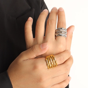 18K gold and silver stainless steel rings with a multi-layer bamboo design for men and women