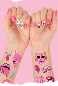 Rosa Preppy temporäre Tattoos mit coolen Tiger- und Leopardenmustern für Mädchen