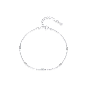Sparkling S925 sterling silver minimalist chain bracelet with dainty clear gemstones