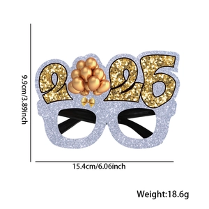 Detailed size specifications for 2025 glitter New Year party glasses with 15.4cm width