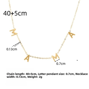 Guide des tailles du collier doré MAMA avec mesures détaillées de la chaîne de 40+5cm