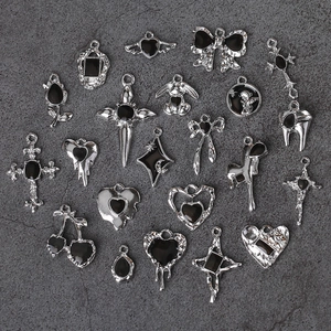 Gothic silver and black heart cross charms for DIY jewelry making accessories