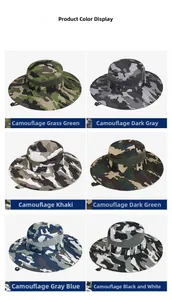 Detail view showing six camouflage color patterns for breathable wide brim sun hats