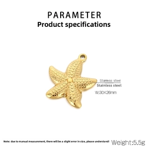 Detailed parameter view of a gold starfish pendant made of high-quality stainless steel