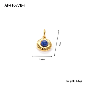 Detailed view of daisy pendant with blue stone and golden petals measuring 1.86cm