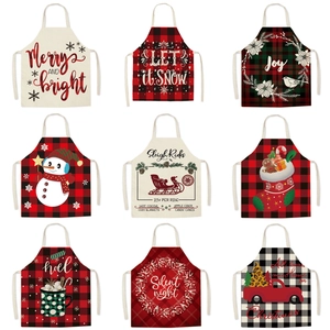 Christmas Apron Linen Polyester Buffalo Plaid Snowflake Reindeer Snowman Cooking Baking Kitchen Party Decor For Adults Kids