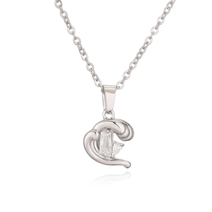 Minimalist silver irregular geometric necklace with zircon pendant on white background