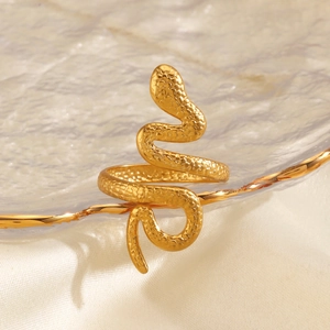 Snake Ring Stainless Steel 18K Gold Plated Open Adjustable Textured Scale Punk Hip Hop Jewelry For Women