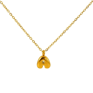 Minimalist 26 bubble letter A pendant necklace in gold stainless steel for women