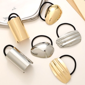 Minimalist Geometric Metal Hair Ties For Women Gold Silver High Shine Elastic Hair Band Ponytail Holder Fashion Accessories