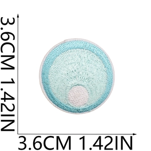 Detail view of 3.6cm circular light blue sea life embroidery patch with size dimensions