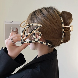 Checkerboard Hair Claw Clips Acetate Metal Geometric Large Non-Slip Strong Hold Fashion Headwear Accessories For Women