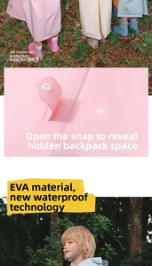 Waterproof EVA kids raincoat with adjustable snap button schoolbag extension slot