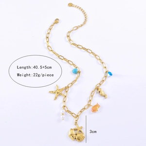 Detailed view of ocean theme necklace with starfish pendants and size specifications