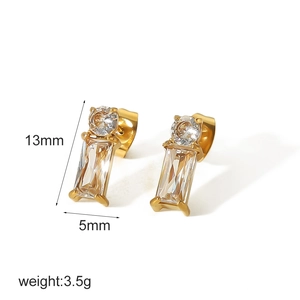 Ohrstecker aus Titanstahl in Gold mit Zirkonia-Steinen, geometrisches Design in 13mm Größe