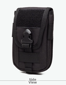 Side view of tactical nylon pouch showing MOLLE webbing and snap buckle closure detail