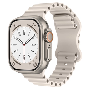 Ocean silicone sport strap for Apple Watch Ultra in beige with titanium case
