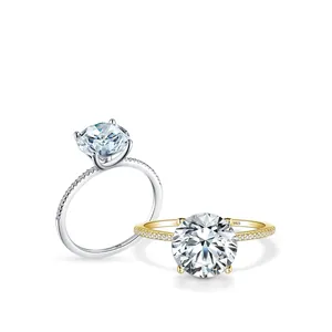 Classic S925 sterling silver six-prong round zircon rings in silver and gold finishes