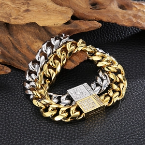 Hip hop style Cuban link bracelet in gold and silver with iced out CNC diamond clasp