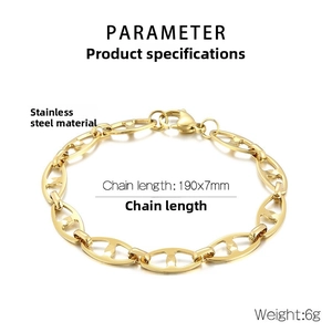 Detail view of 7mm stainless steel pig nose chain bracelet with 190mm length specs