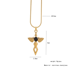 Detailed technical diagram of gold cross pendant necklace with measurements and weight