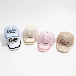 Kids breathable mesh baseball caps with Cups embroidery in various assorted colors