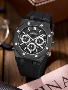 Macro shot of the octagonal bezel with screw details and textured dial of the sport watch