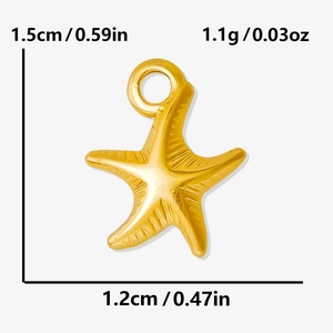 Golden starfish charm pendant dimensions 1.5cm by 1.2cm made of 304 stainless steel