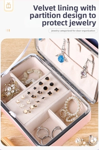 Pink PU leather jewelry organizer interior with velvet lining and necklace hooks