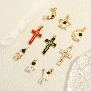 Astronaut Cross Moon Star Charms Copper Gold Plated Enamel Zircon DIY Jewelry Making Pendants Accessories For Necklace