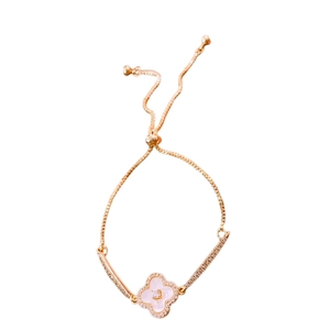 Exquisite gold plated four-leaf clover bracelet with white mother of pearl and cubic zirconia