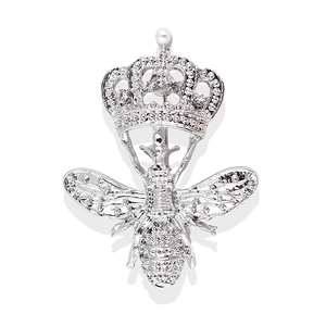 Broche abeille de mode en alliage d'argent avec couronne, strass et perle blanche