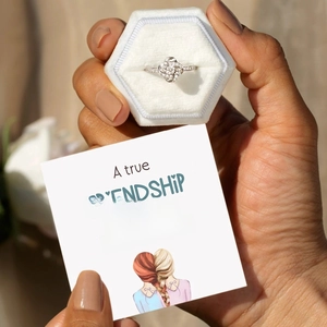S925 sterling silver clover ring with zircon and friendship card in velvet gift box