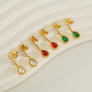 Waterdrop Zircon Earrings Stainless Steel 18K Gold Plated Faux Artificial Pearl French Vintage Elegant Luxury Jewelry For Women