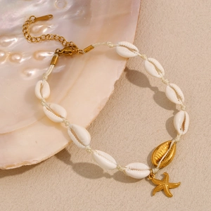 Bracelet De Cheville Coquillage Étoile De Mer Acier Inoxydable Plaqué Or 18K Plage Été Bijoux De Pied Femme Ajustable