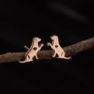 Boucles d'oreilles chien avec découpe cœur en acier inoxydable doré rose tendance