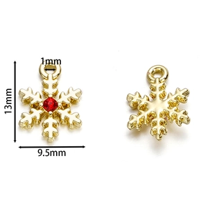 Dettagli dimensionali del ciondolo a fiocco dorato 13mm con zircone rosso per gioielli