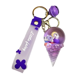 Creative purple unicorn ice cream keychain with floating liquid and golden metal ring