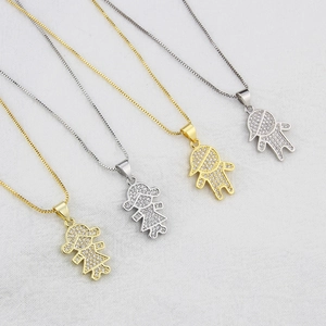 Minimalist boys and girls pendant necklaces in gold and silver plating with zircon stones