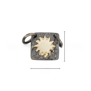 Macro shot of 9.1mm square sunburst pendant in gunmetal and 18k gold plated copper