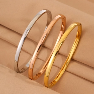 Minimalist Bangle Bracelet Stainless Steel Polished Hinge Closure Fashion Jewelry For Women And Men