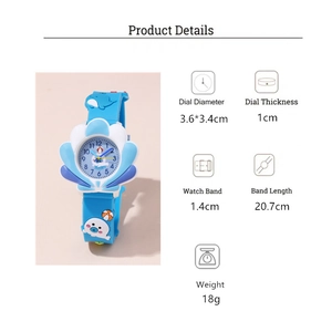 Detailed size parameters of the blue quartz watch with cartoon whale and seal patterns