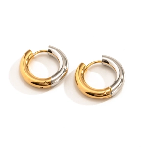Minimalist 4mm two-tone 18k gold plated stainless steel hoop earrings for women