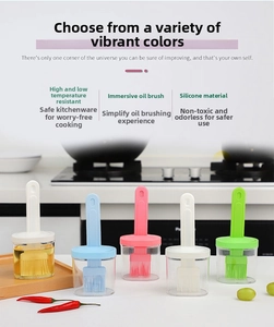 Set of colorful heat-resistant silicone basting oil brushes with glass jars for baking
