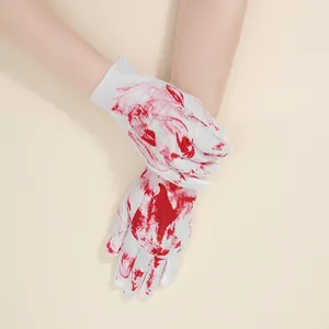 Adult Halloween bloody splatter white cosplay gloves for horror costumes and role-play